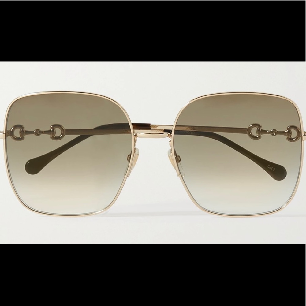 NWOT! Gucci Horsebit Metal Square Sunglasses Gold Gold Brown, GUCII202881AD55314